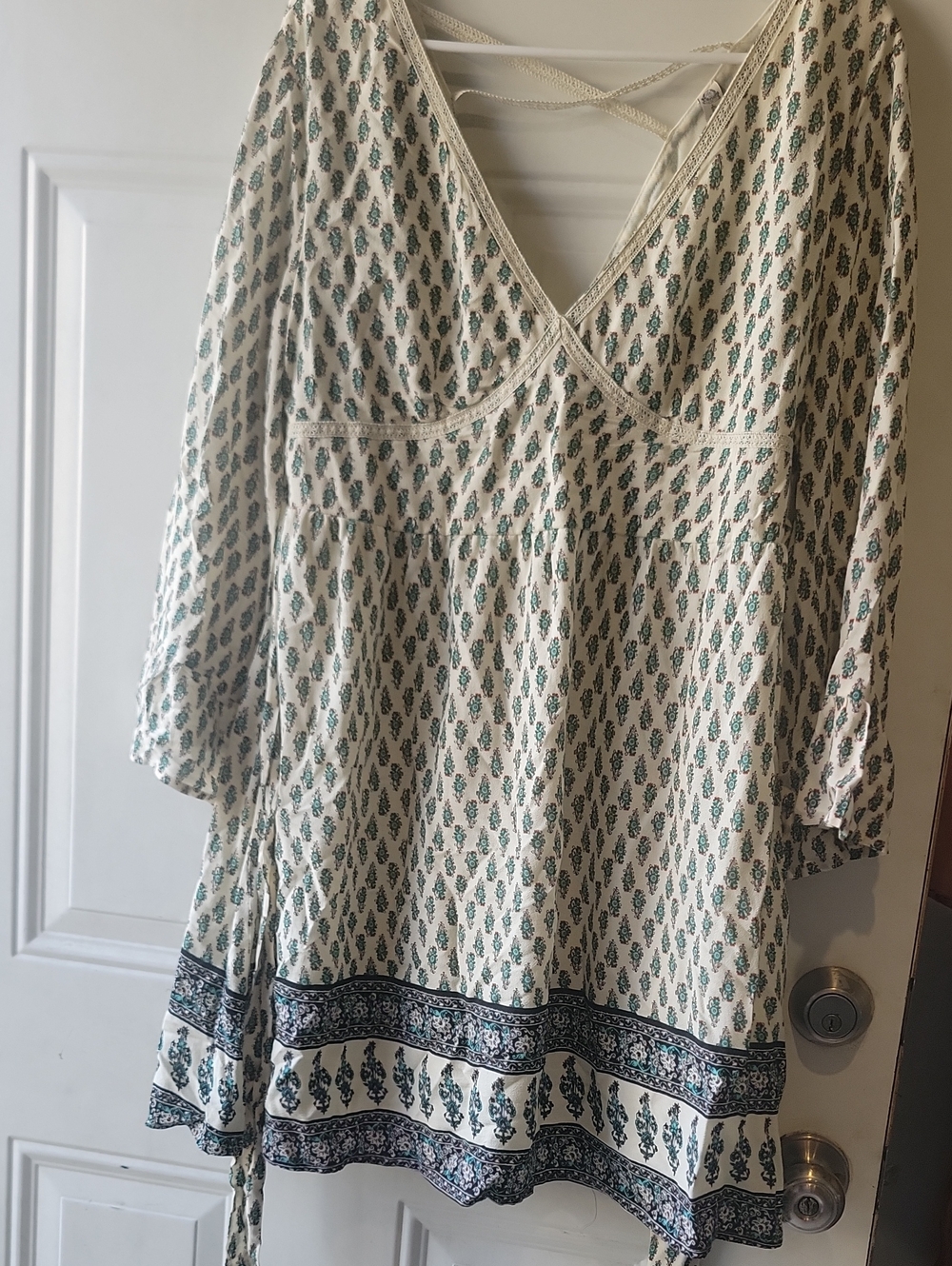 American Rag Cream Boho V-Neck Printed Women's Dress XL